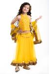 Buy_Byb Premium_Yellow Mirror Embroidered Blouse Lehenga Set For Girls_at_Aza_Fashions