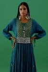 Shop_5elements_Blue 100% Cotton With Silk Brocade Yoke Paisley Woven Anarkali Set _Online_at_Aza_Fashions