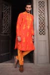 Buy_Nitesh Singh Chauhan_Orange Cotton Silk Embroidered Floral Motifs Kurta Set  _at_Aza_Fashions