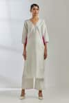 Buy_TIC_White Raw Silk Embroidered Sequin V Neck Mira Kurta And Palazzo Set _Online_at_Aza_Fashions