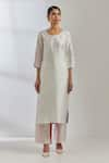 TIC_White Raw Silk Embroidered Sequin Round Colorblock Kurta _Online_at_Aza_Fashions