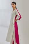 TIC_White Raw Silk Embroidered Sequin Round Colorblock Kurta _at_Aza_Fashions