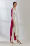 Buy_TIC_White Raw Silk Embroidered Sequin Round Colorblock Kurta _at_Aza_Fashions