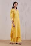 TIC_Yellow Cotton Print Geometric V Neck Kurta Palazzo Set _Online_at_Aza_Fashions