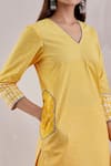 Shop_TIC_Yellow Cotton Print Geometric V Neck Kurta Palazzo Set _Online_at_Aza_Fashions