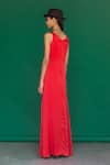 Shop_Sruti Dalmia_Red Pure Silk Satin Plain V Neck Maxi Dress  _at_Aza_Fashions