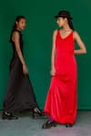 Shop_Sruti Dalmia_Red Pure Silk Satin Plain V Neck Maxi Dress  _Online_at_Aza_Fashions