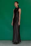 Buy_Sruti Dalmia_Black Pure Silk Satin Plain Cowl Neck Dress _Online_at_Aza_Fashions