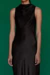 Shop_Sruti Dalmia_Black Pure Silk Satin Plain Cowl Neck Dress _Online_at_Aza_Fashions