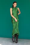 Buy_Sruti Dalmia_Green Pure Silk Satin Plain Cowl Neck Dress  _at_Aza_Fashions