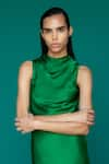 Buy_Sruti Dalmia_Green Pure Silk Satin Plain Cowl Neck Dress  _Online_at_Aza_Fashions