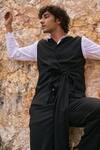 Shop_Dash and Dot_Black 63% Polyester Plain Sleeveless Tie-up Jacket Set  _Online_at_Aza_Fashions