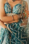 Buy_Cedar & Pine_Blue Organza, Tulle Floral, Thread Sweetheart Neck Lake Embroidered Lehenga Set _Online_at_Aza_Fashions