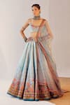 Buy_Cedar & Pine_Blue Organza, Dupion Floral, Mirror Deep Flower On The Lake Printed Lehenga Set _at_Aza_Fashions
