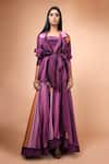 Buy_Nikita Mhaisalkar_Purple Georgette Embroidery Notched Collar Striped Jacket And Skirt Set _at_Aza_Fashions