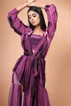 Shop_Nikita Mhaisalkar_Purple Georgette Embroidery Notched Collar Striped Jacket And Skirt Set _Online_at_Aza_Fashions