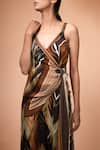 Buy_Nikita Mhaisalkar_Brown Satin V Neck Geometric Pattern Tunic _Online_at_Aza_Fashions