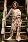 Buy_Pasha India_Green Linen Printed Floral Dhoti Saree With Blouse _at_Aza_Fashions