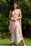 Buy_Pasha India_Green Linen Printed Floral V Neck Jumpsuit With Drape _at_Aza_Fashions