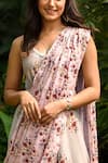 Shop_Pasha India_Green Linen Printed Floral V Neck Jumpsuit With Drape _at_Aza_Fashions