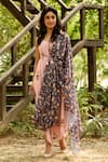 Buy_Pasha India_Pink Linen Printed Floral V Neck Jumpsuit With Drape _at_Aza_Fashions