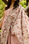 Shop_Pasha India_Pink Linen Printed Floral V Neck Jumpsuit With Drape _at_Aza_Fashions