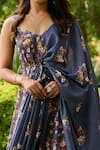 Shop_Pasha India_Blue Linen Printed Jumpsuit With Drape _at_Aza_Fashions