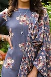 Shop_Pasha India_Blue Linen Printed Floral Boat Jumpsuit With Drape _at_Aza_Fashions