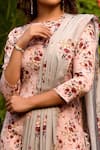 Shop_Pasha India_Pink Linen Printed Floral Round Jumpsuit With Drape _at_Aza_Fashions