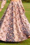 Pasha India_Blue Linen Printed Floral Round Crop Top And Skirt Set _Online_at_Aza_Fashions