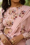 Shop_Pasha India_Pink Linen Printed Floral Round Pre-draped Saree With Blouse 