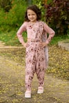 Buy_Pasha India_Pink Linen Printed Floral Dhoti Saree With Blouse _at_Aza_Fashions