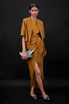 Buy_AMPM_Beige Wool Gm Karimah Embossed Jacket Skirt Set_at_Aza_Fashions
