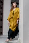 Kavya Singh Kundu_Yellow Silk V-neck Freya Flared Kaftan _Online_at_Aza_Fashions