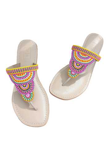 Shop_Sandalwali_Multi Color Embroidery Bead Sandals _at_Aza_Fashions