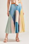 Shop_Pankaj & Nidhi_Multi Color Polyester Satin Pleated Midi Skirt _at_Aza_Fashions