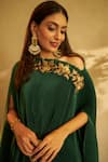 Shop_Tasuvure Indes_Green Pleated Embroidery Floral Straight Divine Cape And Pant Set _at_Aza_Fashions