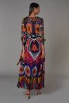Shop_Saaksha & Kinni_Multi Color Chiffon Abstract Print Cape_at_Aza_Fashions