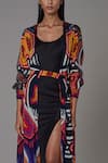 Saaksha & Kinni_Multi Color Chiffon Abstract Print Cape_Online_at_Aza_Fashions