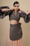 Nidzign Couture_Grey Layered Blazer And Skirt Set_Online_at_Aza_Fashions