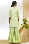 Shop_Aariyana Couture_Green Muslin, Net, Denim, Cotton Embroidery, Gota Patti Round Kurta Sharara Set_at_Aza_Fashions