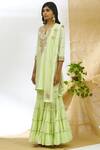 Buy_Aariyana Couture_Green Muslin, Net, Denim, Cotton Embroidery, Gota Patti Round Kurta Sharara Set_Online_at_Aza_Fashions
