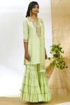 Aariyana Couture_Green Muslin, Net, Denim, Cotton Embroidery, Gota Patti Round Kurta Sharara Set_Online_at_Aza_Fashions