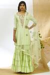 Buy_Aariyana Couture_Green Muslin, Net, Denim, Cotton Embroidery, Gota Patti Round Kurta Sharara Set_at_Aza_Fashions