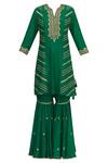 Buy_Ariyana Couture_Green Muslin Embroidered Kurta Sharara Set_Online_at_Aza_Fashions