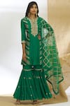 Buy_Ariyana Couture_Green Muslin Embroidered Kurta Sharara Set_at_Aza_Fashions