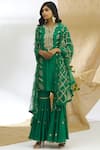 Ariyana Couture_Green Muslin Embroidered Kurta Sharara Set_Online_at_Aza_Fashions