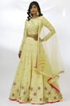 Buy_Aariyana Couture_Yellow Muslin Round Embroidered Bridal Lehenga Set _at_Aza_Fashions