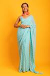 Buy_Prevasu_Blue Georgette Logo, Sequin And Zardozi Work, Tilla Printed Saree With Blouse _at_Aza_Fashions