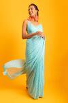 Prevasu_Blue Georgette Logo, Sequin And Zardozi Work, Tilla Printed Saree With Blouse _Online_at_Aza_Fashions